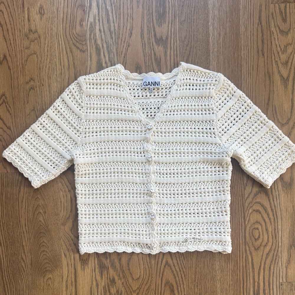 Ganni Cream Crochet Cardigan